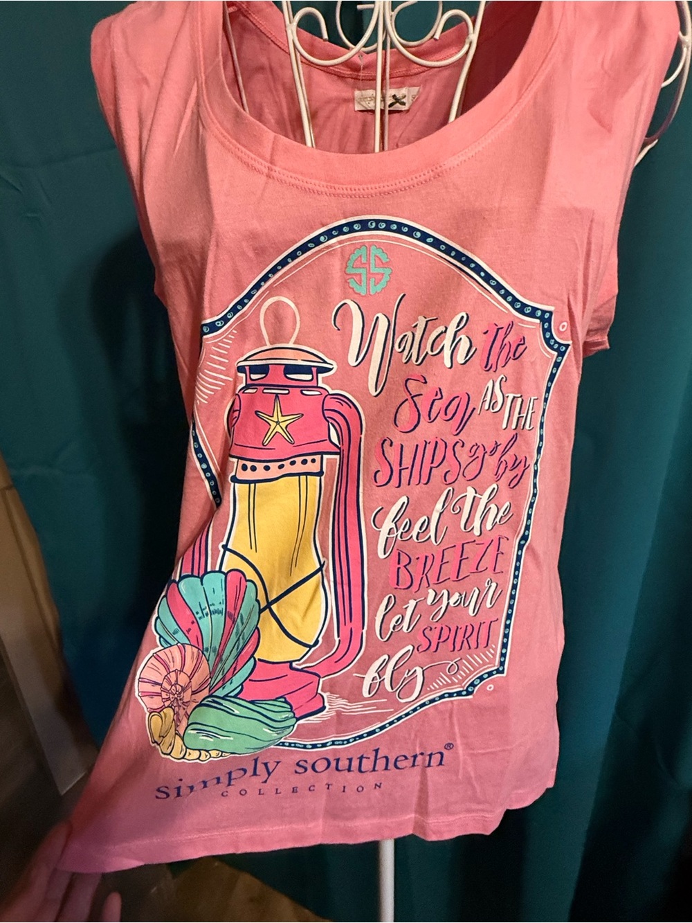 Simply Southern Coral Pink Nautical Lantern Graphic Tank